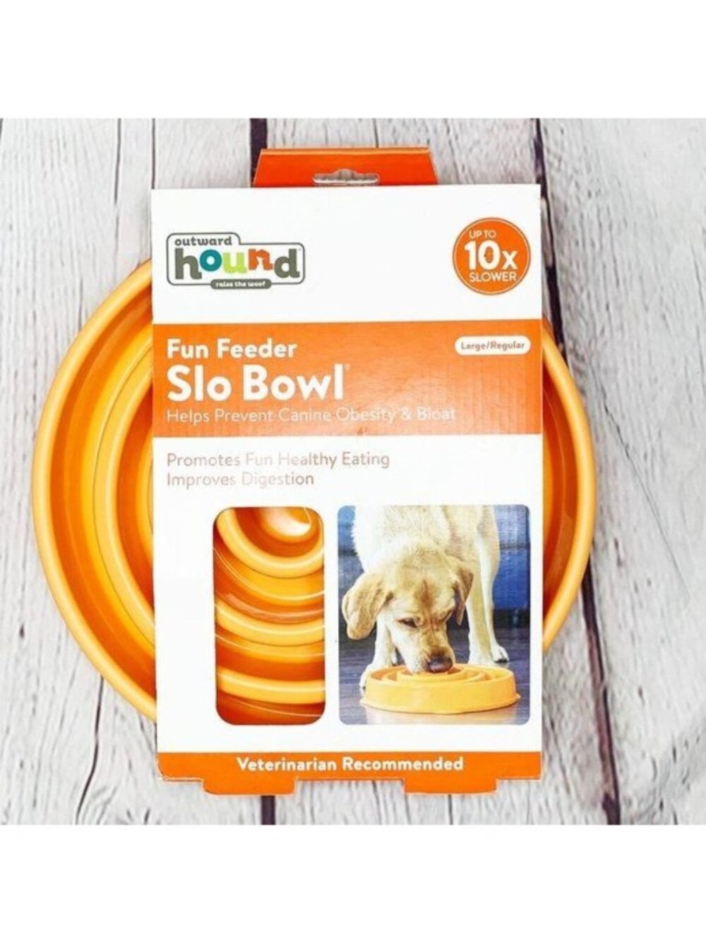 NEW in PKG OUTWARD HOUND ORANGE FUN FEEDER SLO BOWL LARGE/REGULAR
